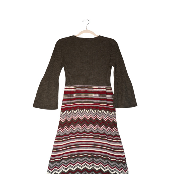 London Times Midi Sweater Dress Womens M Gray Maroon Chevron Lighter Weight Boho - Picture 5 of 9